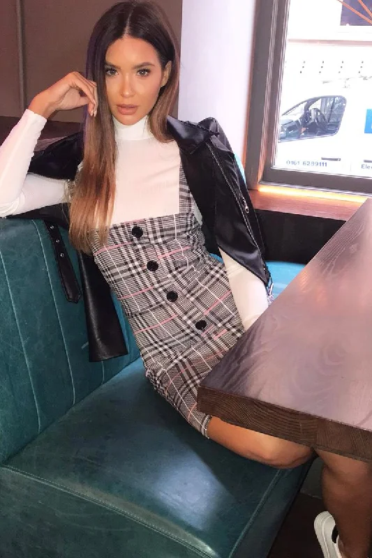 Black Pink Houndstooth Button Front Mini Dress - Jennalise Stylish Ribbed Mini Dress
