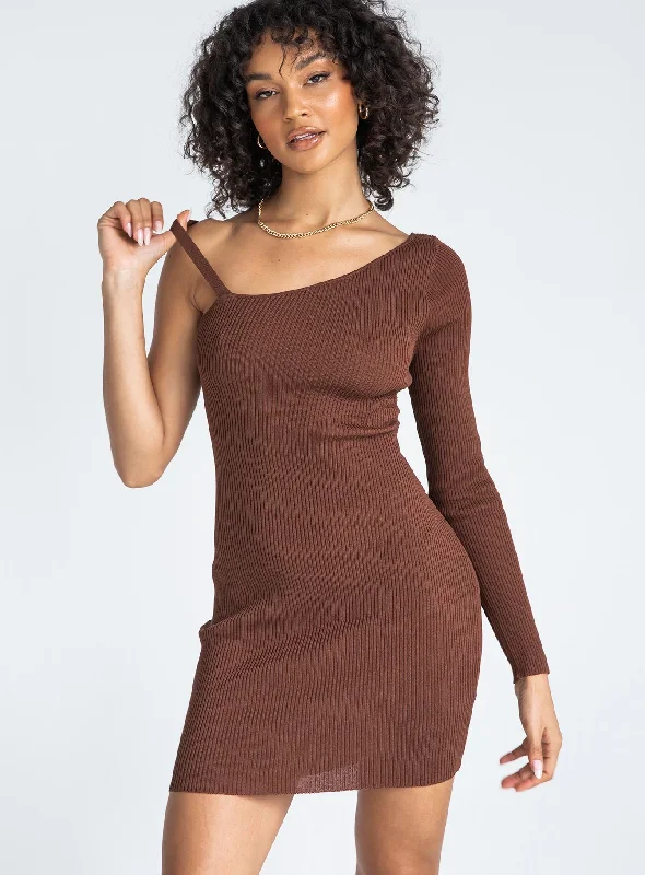 Elijah Asymmetric Mini Dress Brown Classic Floral Mini Dress