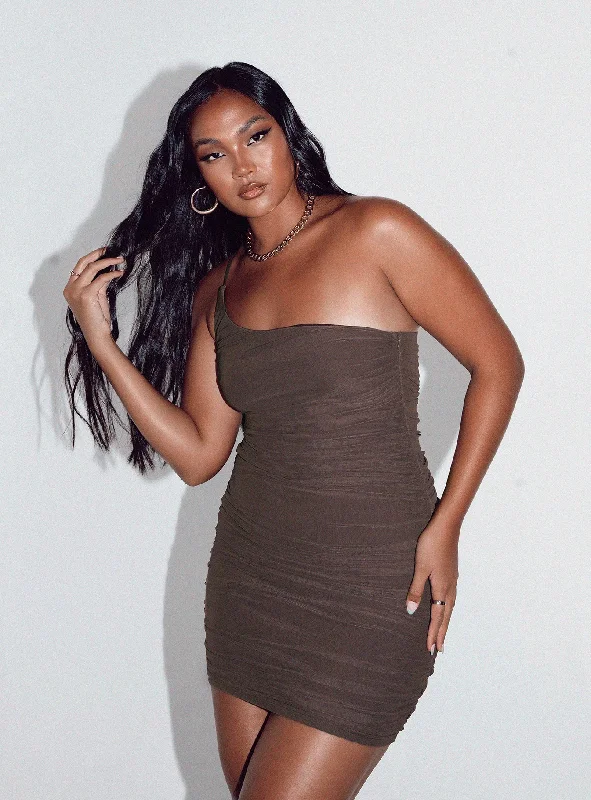 Jocasta Mini Dress Brown Comfortable Fit-and-Flare Mini Dress