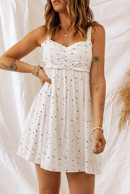 Ruched Bust Starlet Print Mini Dress Casual V-Neck Mini Dress