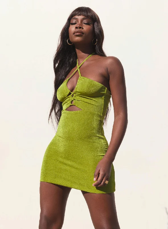 Zamia Mini Dress Green Stylish Sweetheart Neck Mini Dress